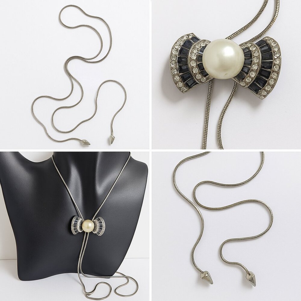 Rare Crystal & Simulated Pearl Slider Necklace – Adjustable 38” with 20” Drop - Picture 3 of 6